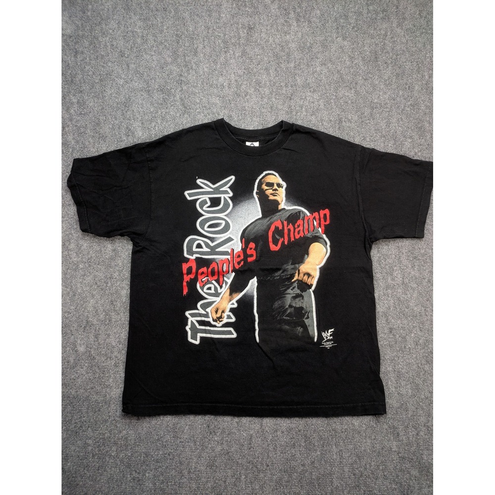 The Rock Peoples Champ WWF Vintage T Shirt Mens XL Black 1999‎ Wrestling WWE